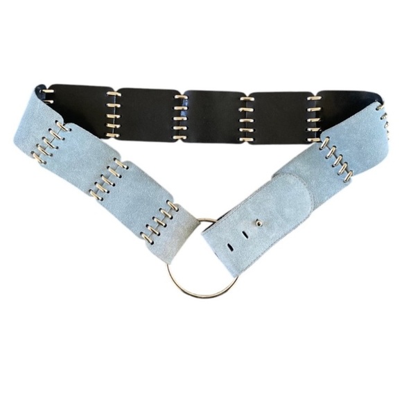 Italian Light Blue Suede Leather Belt Low Slung Made in Italy - Picture 1 of 7